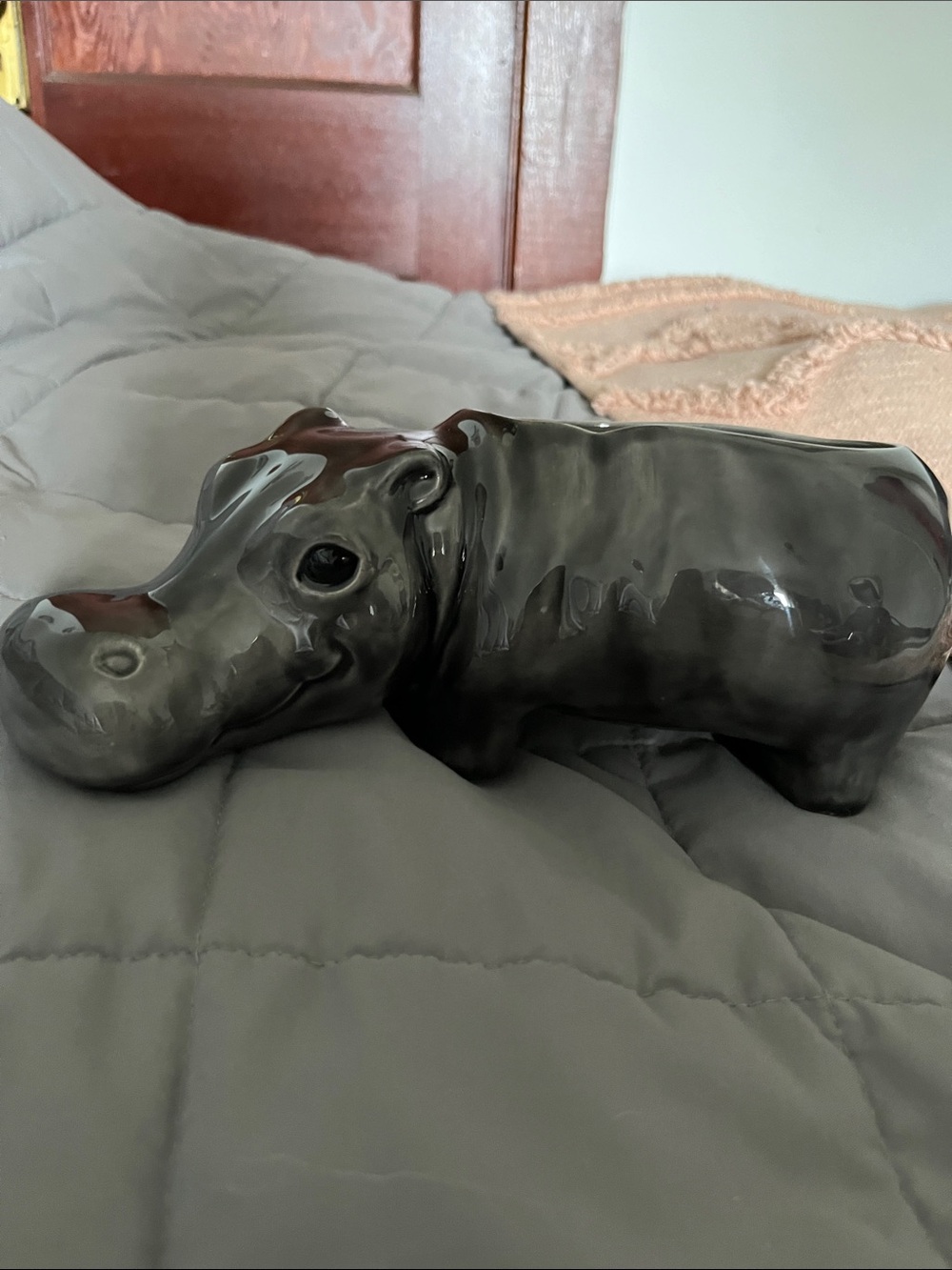 Ceramic Hippo Figurine - Gray Decorative Home Art
